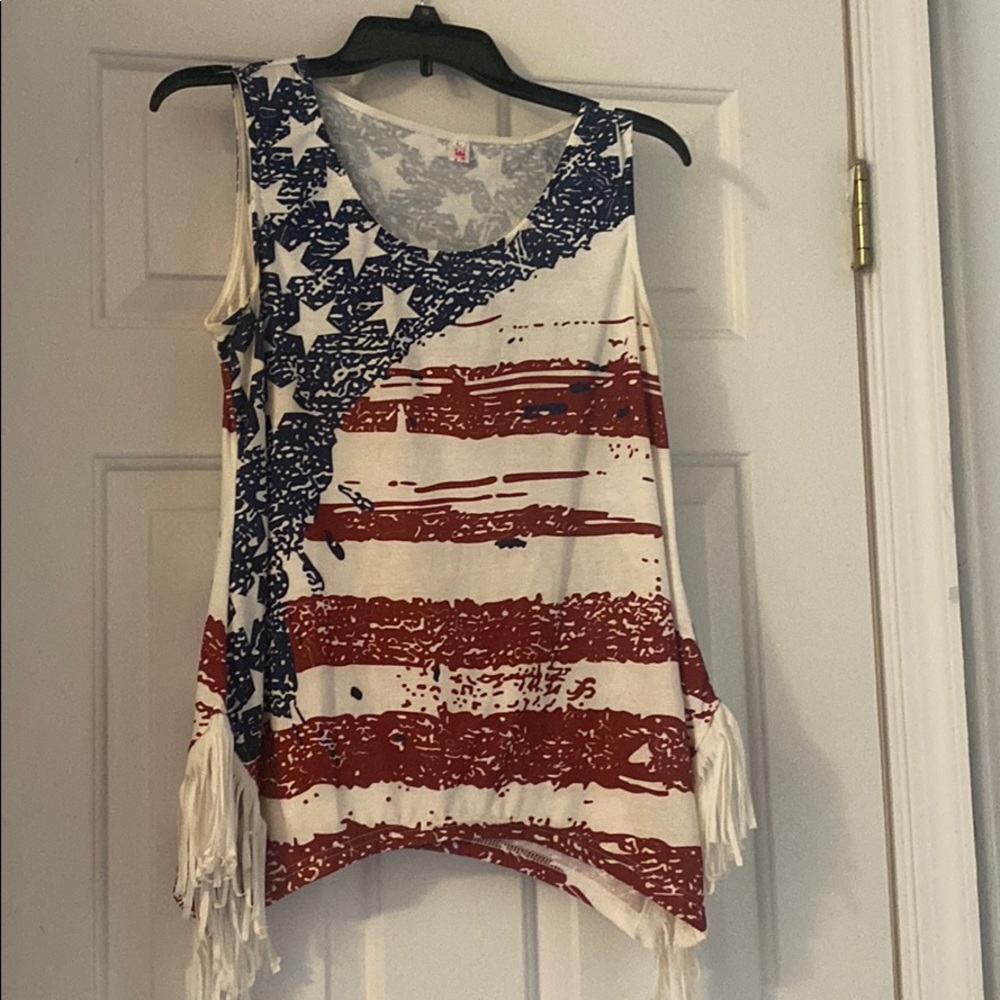 American flag fancy tank top Fringes on side